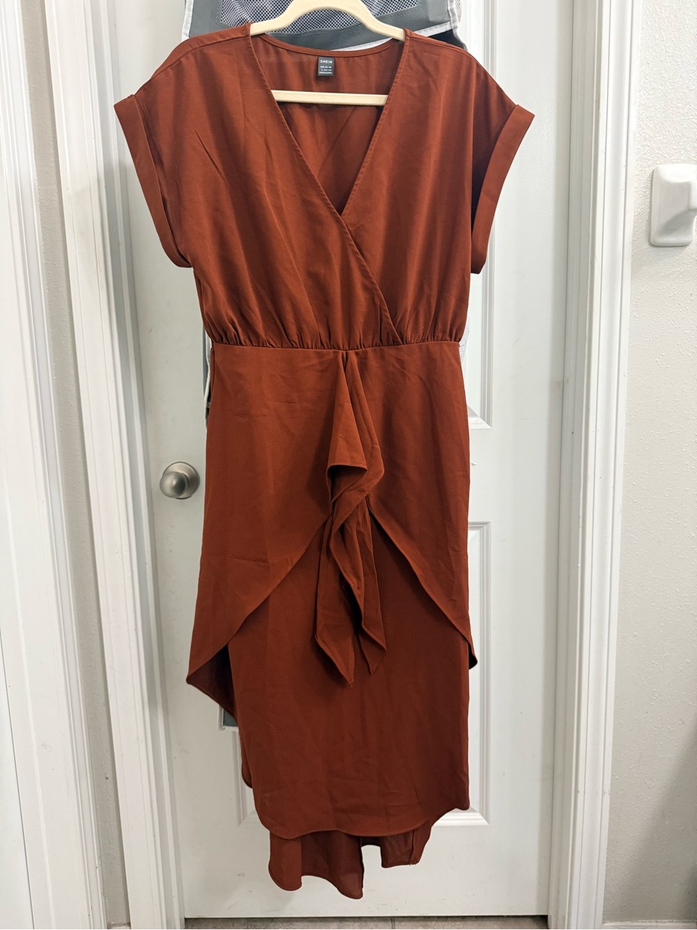 SHEIN Rust High-Low Wrap Dress